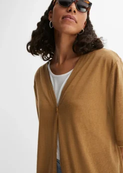 Long gilet en maille aspect lin