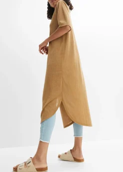 Long gilet en maille aspect lin