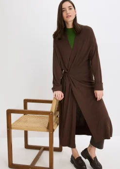 Long gilet en maille douce, viscose majoritaire