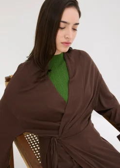 Long gilet en maille douce, viscose majoritaire