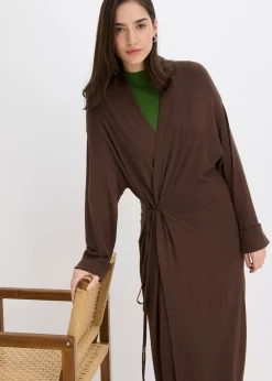 Long gilet en maille douce, viscose majoritaire