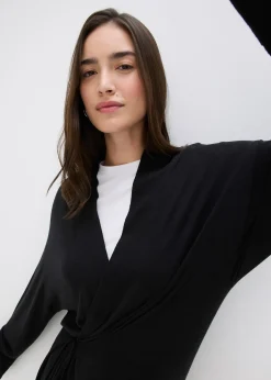 Long gilet en maille douce, viscose majoritaire