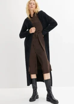 Long gilet en maille duveteuse