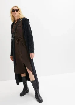 Long gilet en maille duveteuse