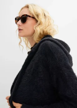 Long gilet en maille duveteuse