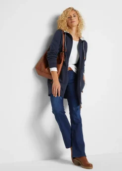 Long gilet en molleton à capuche