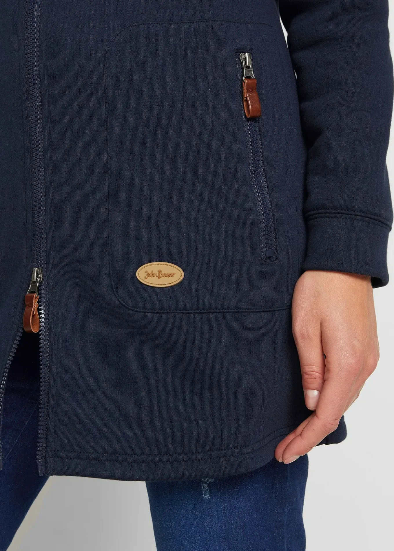 Long gilet en molleton à capuche