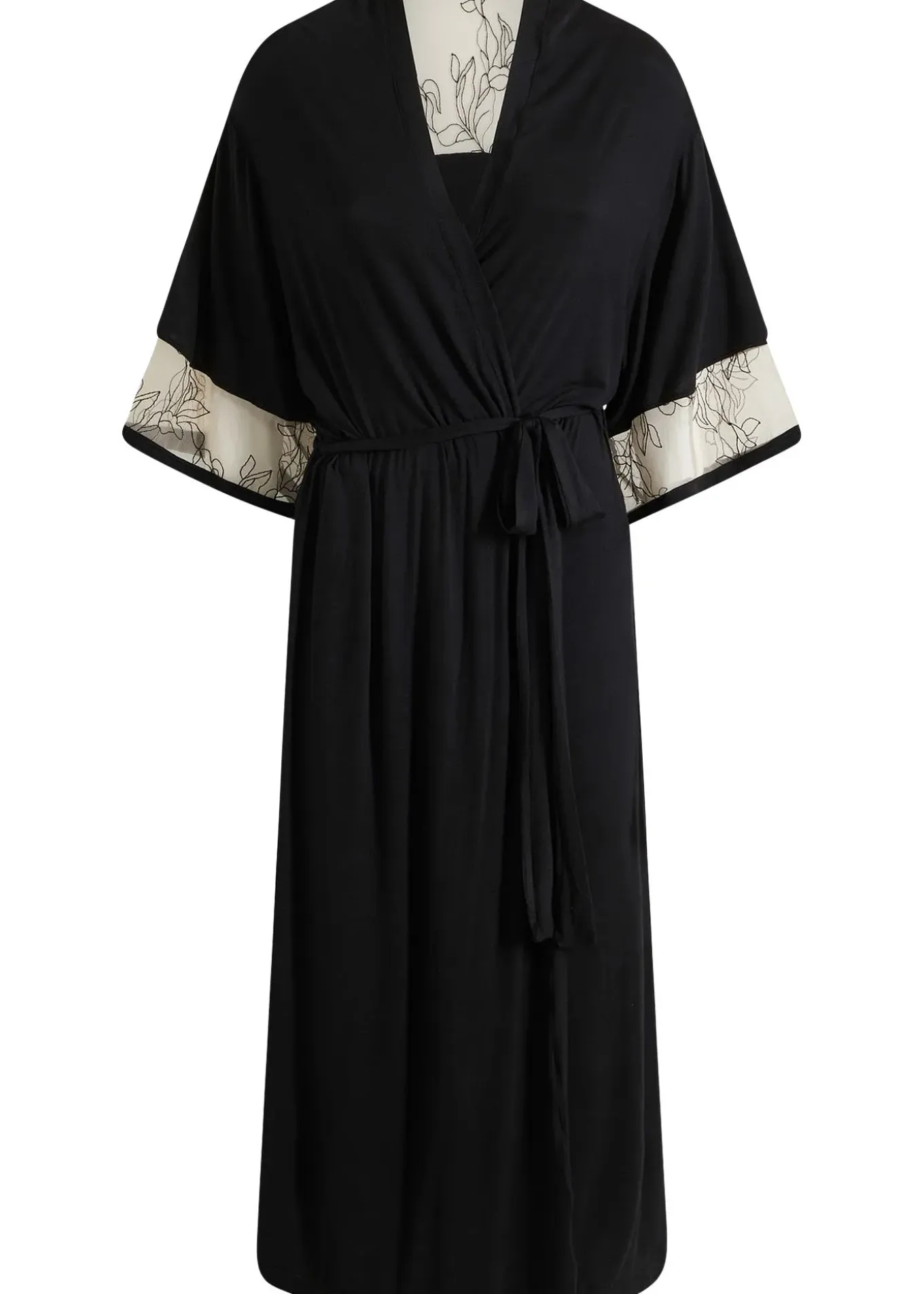 Long kimono en viscose avec broderies