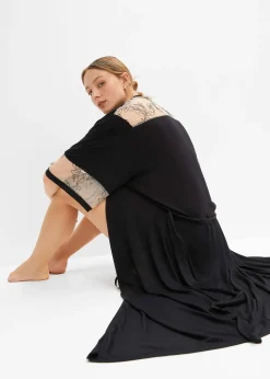 Long kimono en viscose avec broderies