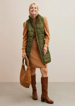 Longue doudoune sans manches à col montant