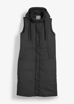 Longue doudoune sans manches à capuche et fentes latérales