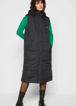 Longue doudoune sans manches à capuche et fentes latérales