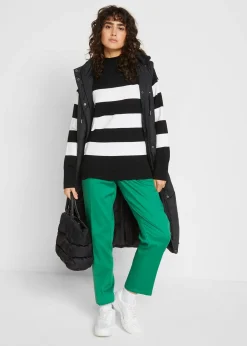 Longue doudoune sans manches à capuche et fentes latérales