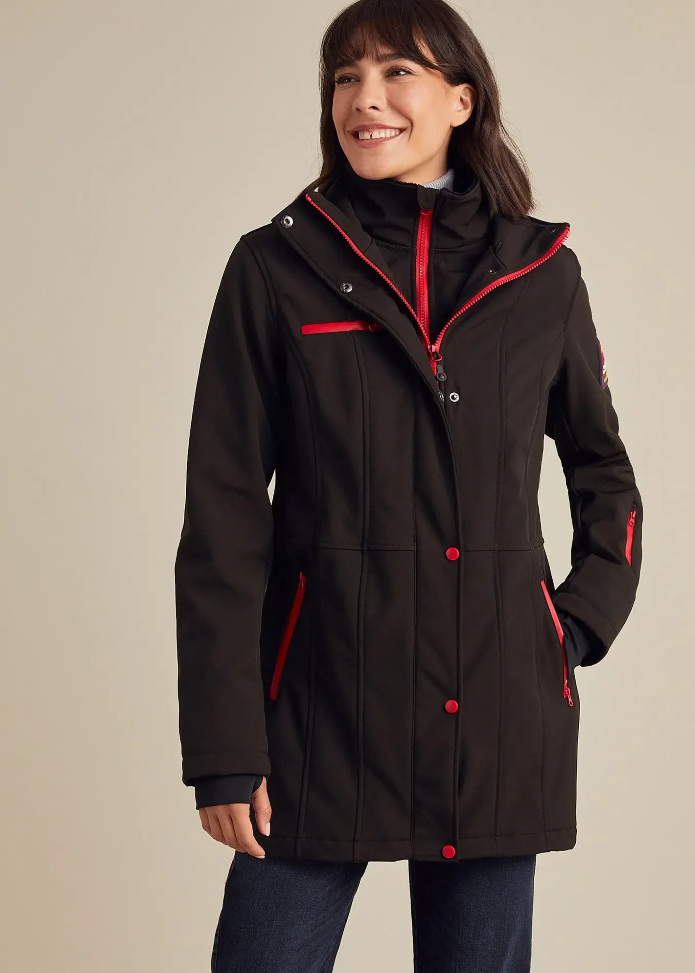 Longue parka en softshell extensible et déperlant