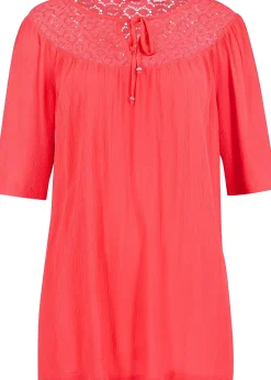 Longue tunique en crépon, manches coude