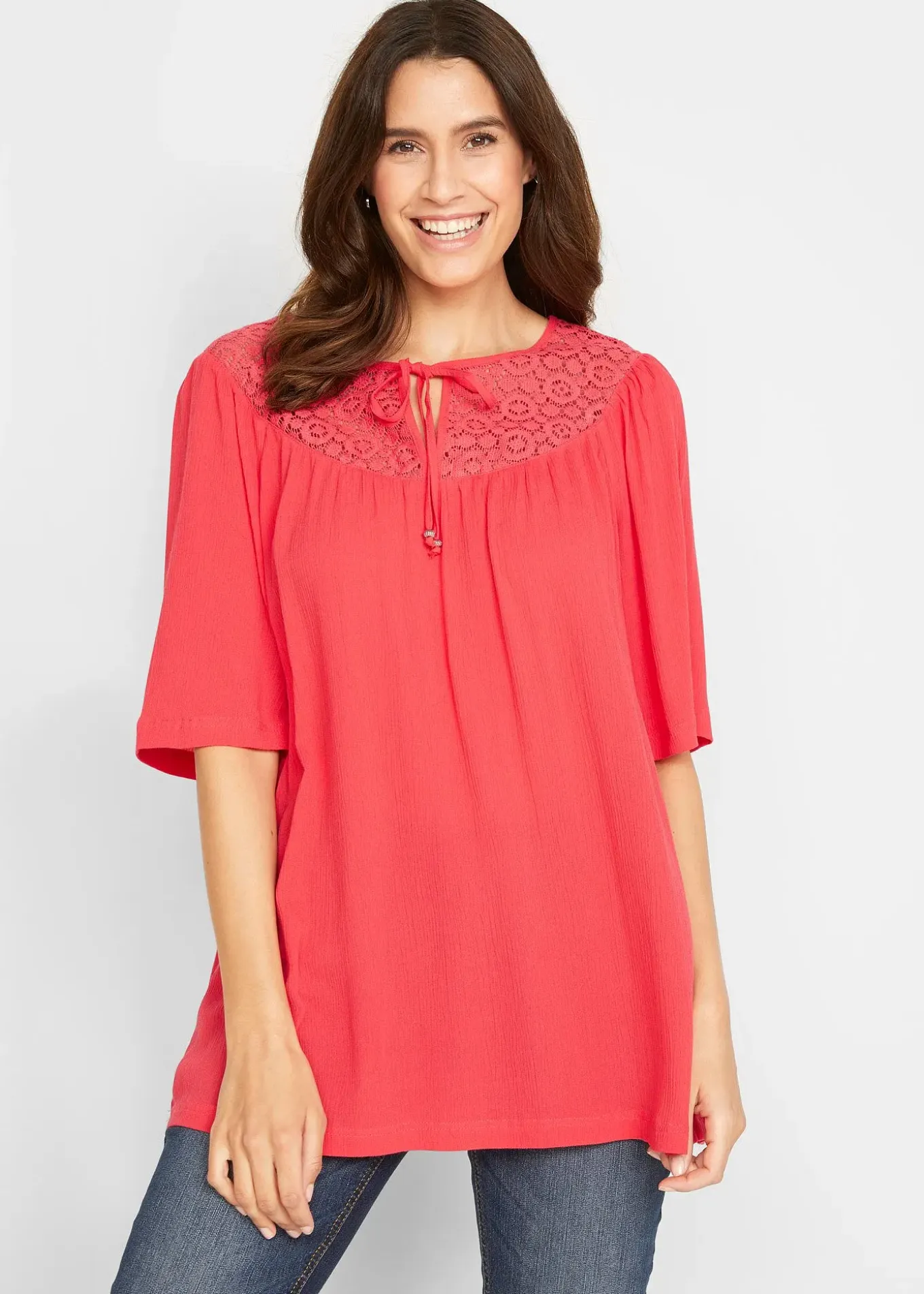 Longue tunique en crépon, manches coude