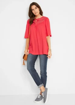 Longue tunique en crépon, manches coude