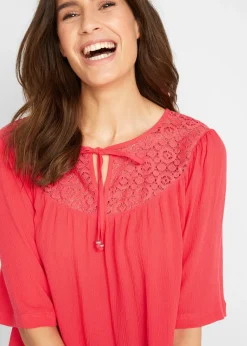 Longue tunique en crépon, manches coude