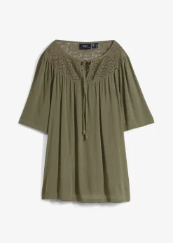 Longue tunique en crépon, manches coude