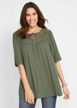 Longue tunique en crépon, manches coude