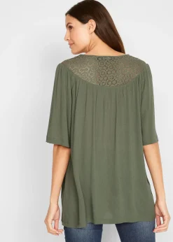 Longue tunique en crépon, manches coude