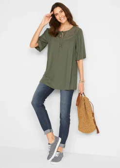 Longue tunique en crépon, manches coude