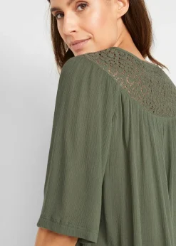 Longue tunique en crépon, manches coude