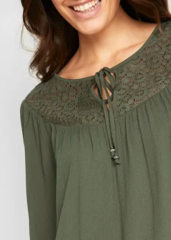 Longue tunique en crépon, manches coude