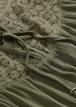 Longue tunique en crépon, manches coude