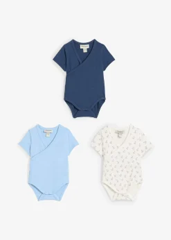 Lot de 3 bodies bébé croisés manches courtes, 100% coton
