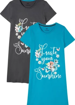 Lot de 2 chemises de nuit courtes 100% coton