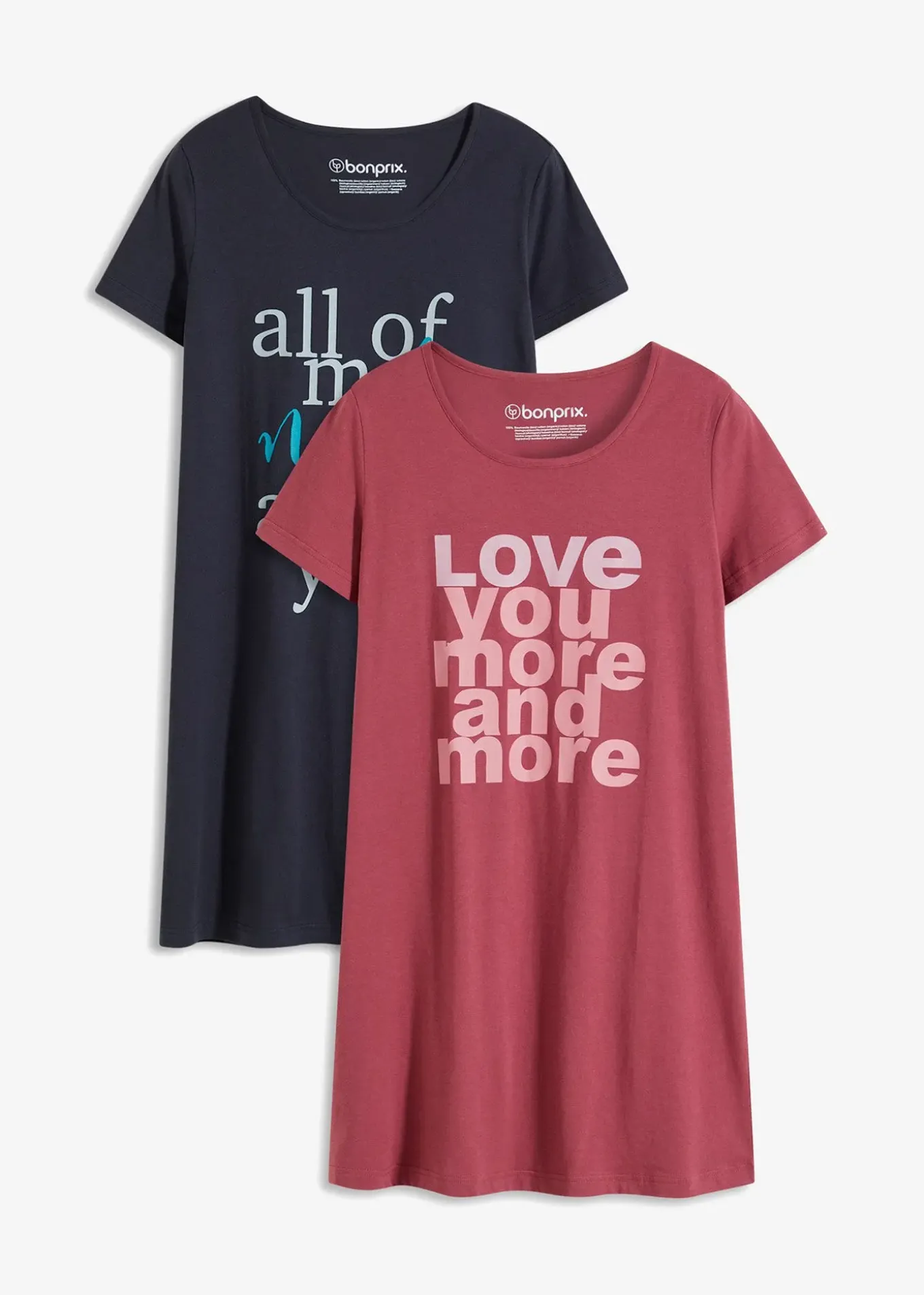 Lot de 2 chemises de nuit courtes 100% coton