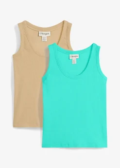 Lot de 2 débardeurs côtelés en coton extensible