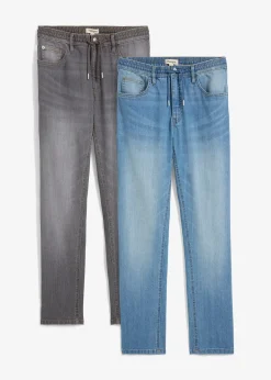 Lot de 2 jeans droits extensibles regular à taille élastiquée