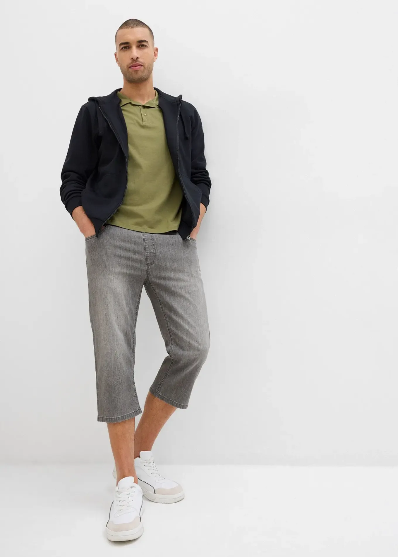 Lot de 2 jeans jogger 3/4 en denim léger, coupe droite regular