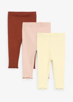Lot de 3 leggings côtelés en coton, bas volanté