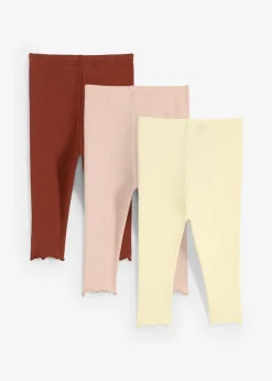 Lot de 3 leggings côtelés en coton, bas volanté