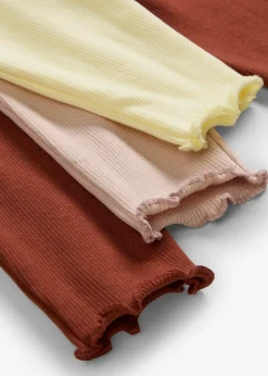 Lot de 3 leggings côtelés en coton, bas volanté