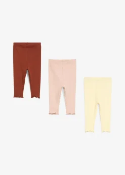 Lot de 3 leggings côtelés en coton, bas volanté