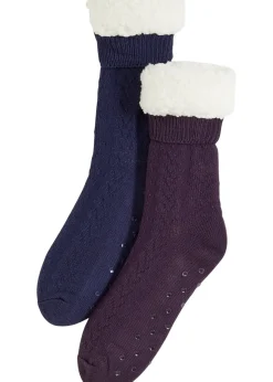 Lot de 2 paires de chaussettes d'intérieur avec polaire peluche