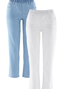 Lot de 2 pantalons 7/8 droits, taille mi-haute élastiquée