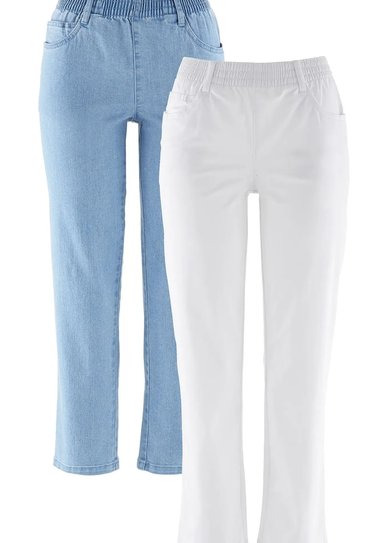 Lot de 2 pantalons 7/8 droits, taille mi-haute élastiquée