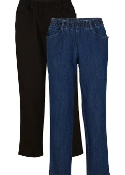 Lot de 2 pantalons 7/8 droits, taille mi-haute élastiquée