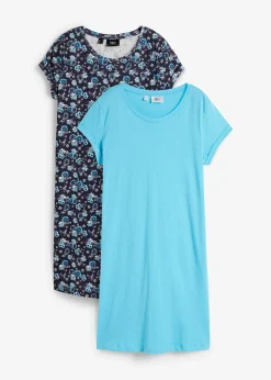 Lot de 2 robes en jersey 100% coton, fentes latérales