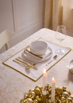 Lot de 2 sets de table en coton avec liseré doré