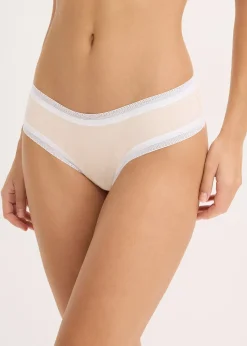 Lot de 4 slips brésiliens côtelés avec dentelle