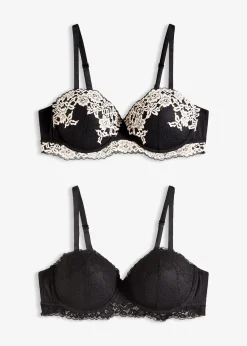 Lot de 2 soutiens-gorge balconnet avec dentelle bicolore