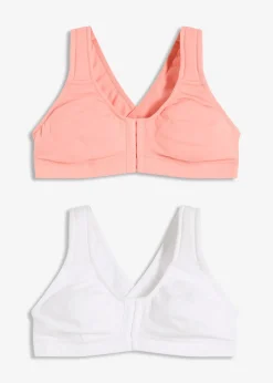 Lot de 2 soutiens-gorge coton sans armatures, fermeture devant