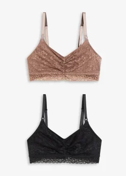 Lot de 2 soutiens-gorge d’allaitement sans armatures avec dentelle et coton