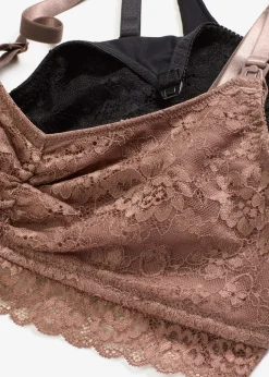 Lot de 2 soutiens-gorge d’allaitement sans armatures avec dentelle et coton